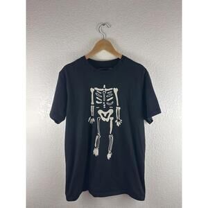 Black graphic T-shirt by Phoebe Bridgers featuring a minimalist skeleton